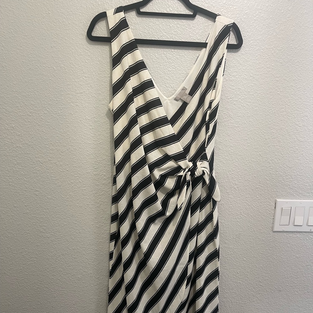 H&M Black and White Striped, Sleeveless, Wrap Dress